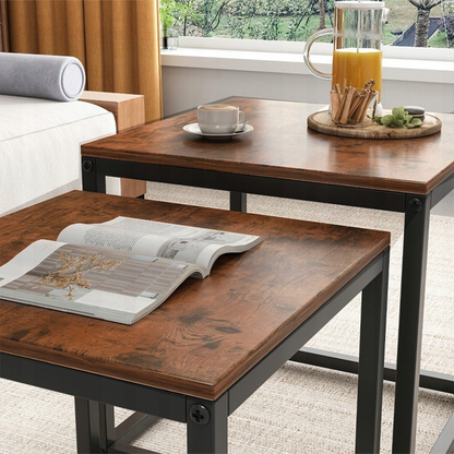 Set de 2 măsuțe de cafea tip loft rustic - 50x50 cm și 45x45 cm - Design industrial modern