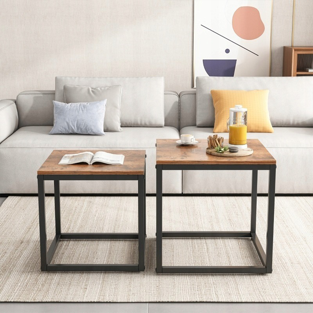 Set de 2 măsuțe de cafea tip loft rustic - 50x50 cm și 45x45 cm - Design industrial modern