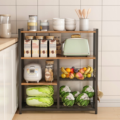 Bibliotecă de bucătărie în stil industrial retro 80x95x35 cm - maro închis, cadru metalic