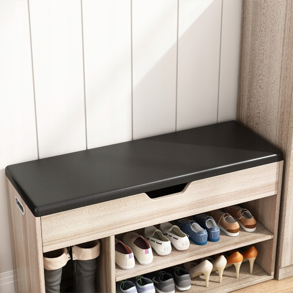 Bancă pentru holul de intrare cu compartiment de depozitare, stejar deschis, 80x30x44 cm - Scaun tapițat din MDF