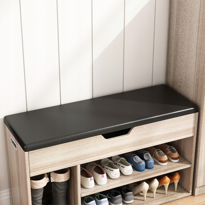 Bancă pentru holul de intrare cu compartiment de depozitare, stejar deschis, 80x30x44 cm - Scaun tapițat din MDF