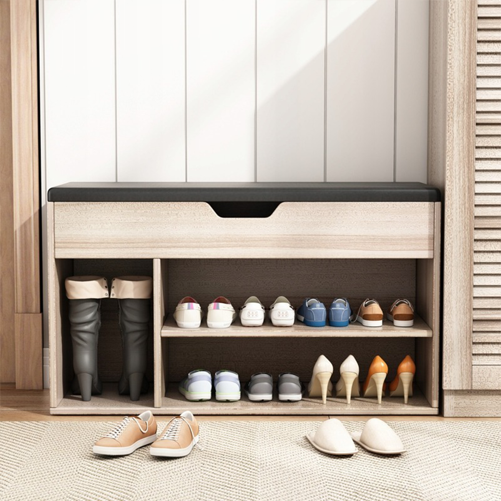 Bancă pentru holul de intrare cu compartiment de depozitare, stejar deschis, 80x30x44 cm - Scaun tapițat din MDF