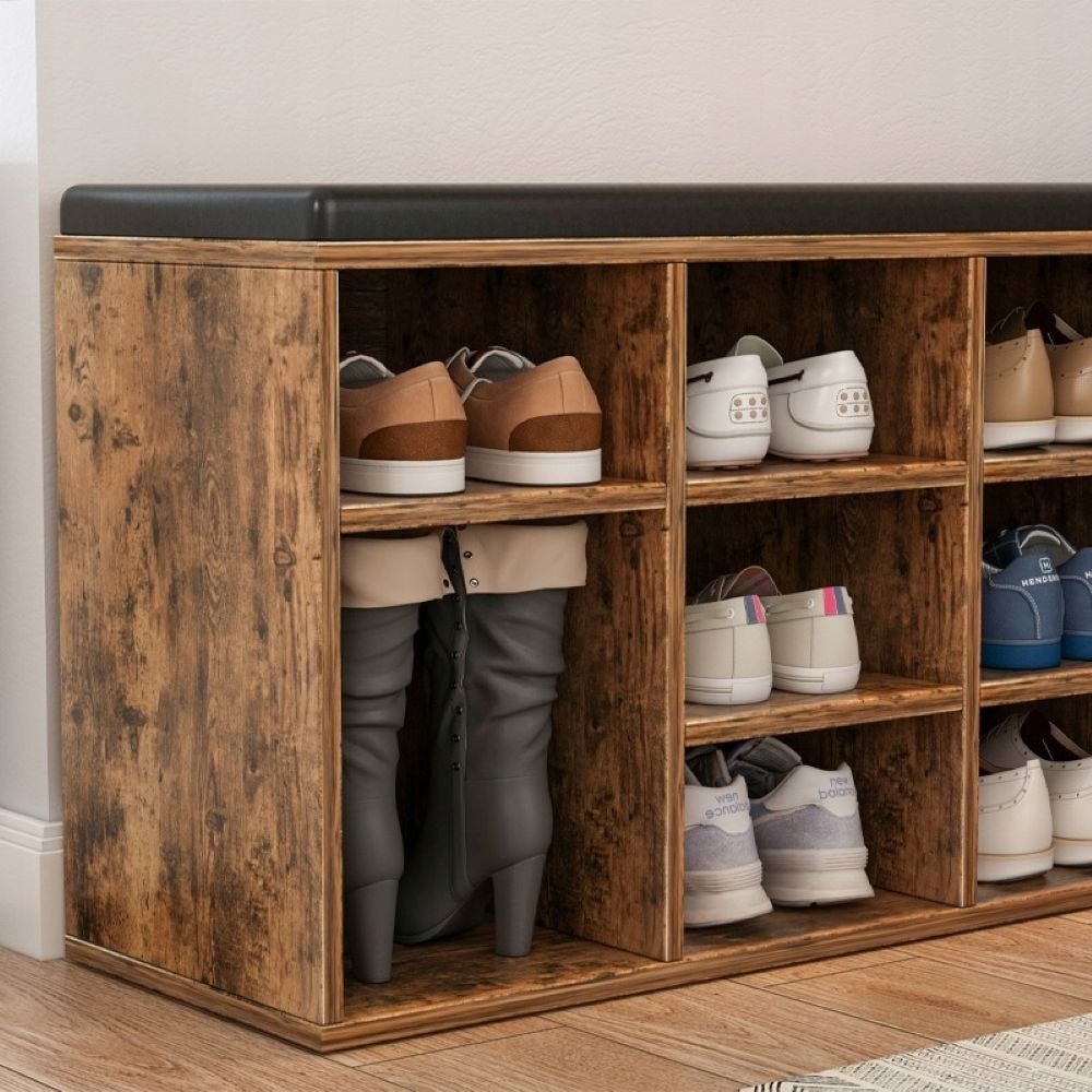 Bancă pentru holul de intrare cu scaun și raft de depozitare, maro rustic, 104x30x48 cm - Design compact MDF