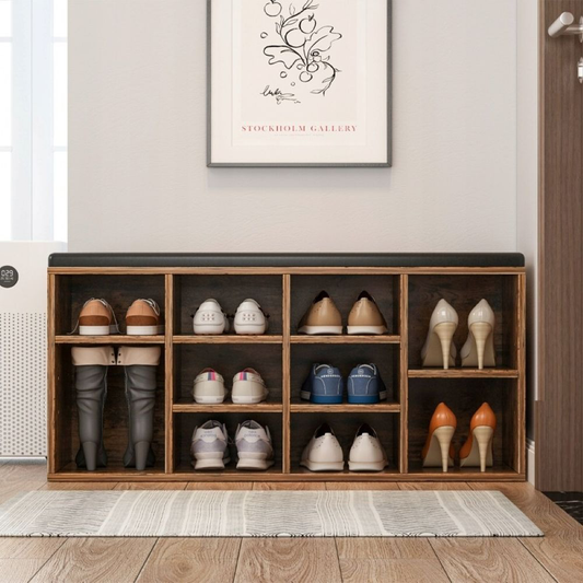 Bancă pentru holul de intrare cu scaun și raft de depozitare, maro rustic, 104x30x48 cm - Design compact MDF