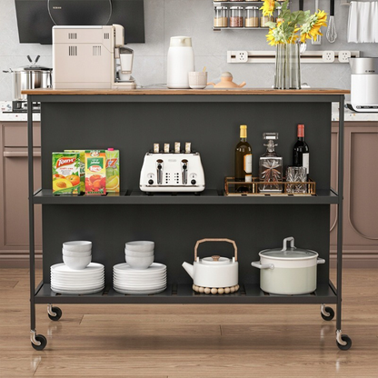 Masă de bar cu rafturi și roți, 120x60x97 cm - Design loft modern, maro închis / negru