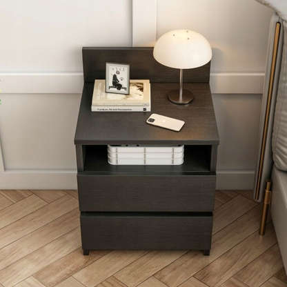 Măsuță de noptieră neagră 40x32x59 cm cu 2 sertare - stil modern, ideală pentru dormitor