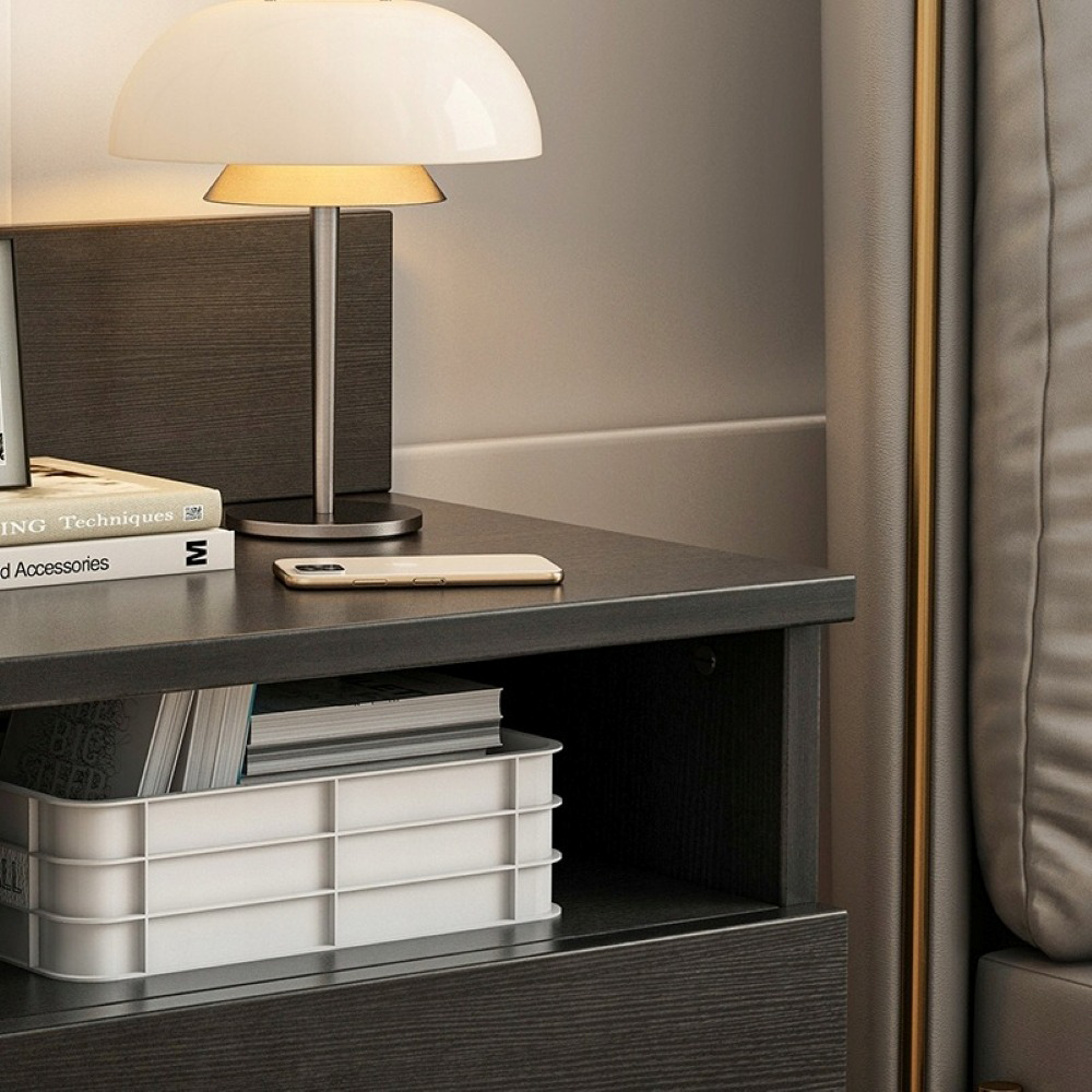 Măsuță de noptieră neagră 40x32x59 cm cu 2 sertare - stil modern, ideală pentru dormitor