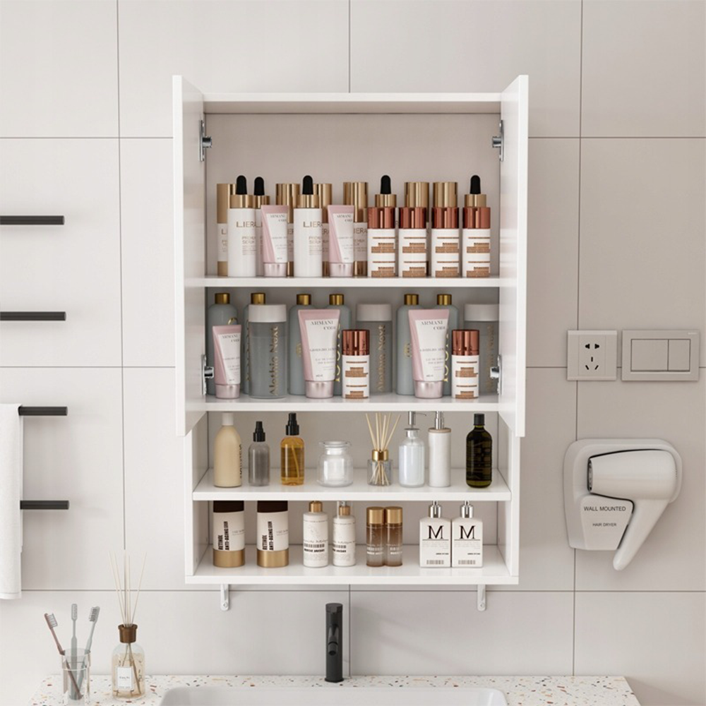 Dulap de baie alb suspendat 64 x 90 x 30 cm - cu rafturi, stil loft, ideal deasupra mașinii de spălat