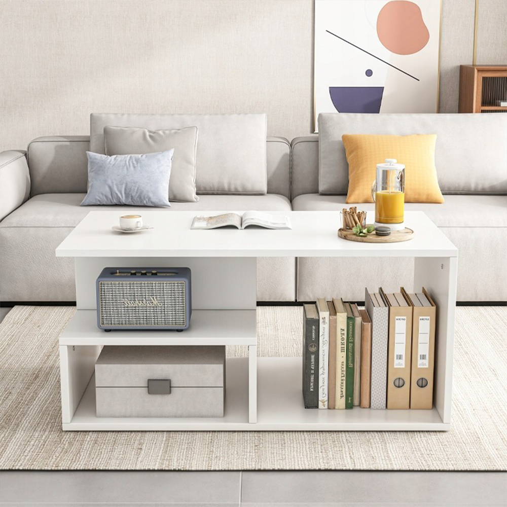 Masă de cafea albă cu raft 90x51x43 cm - design modern și funcțional