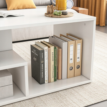 Masă de cafea albă cu raft 90x51x43 cm - design modern și funcțional