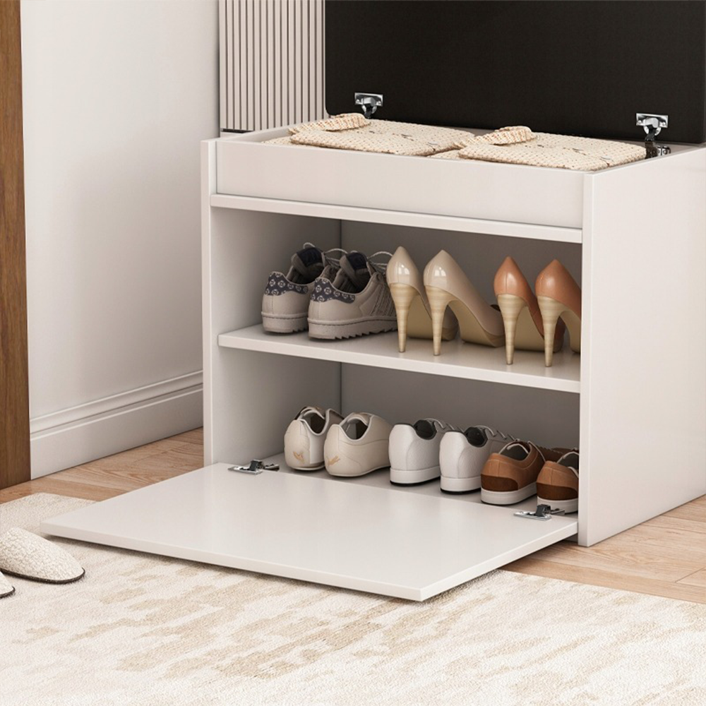 Dulap pantofi alb cu bancă - 60 × 49 × 35 cm - bancă cu depozitare