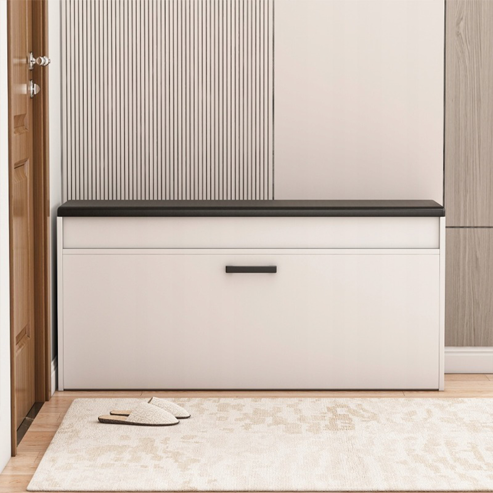 Dulap de pantofi alb cu bancă căptușită și depozitare - 100x49x35 cm