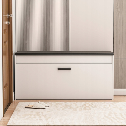 Dulap de pantofi alb cu bancă căptușită și depozitare - 100x49x35 cm