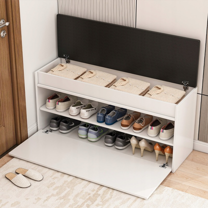Dulap de pantofi alb cu bancă căptușită și depozitare - 100x49x35 cm