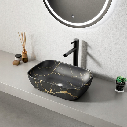 Lavoar cu blat ceramic - negru mat, efect marmură, 46,5x33 cm, design modern
