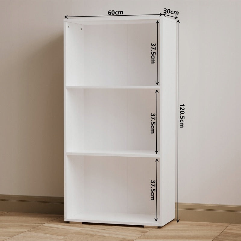 Bibliotecă modernă în stil loft cu rafturi albe, înaltă pentru livinguri, 120cm