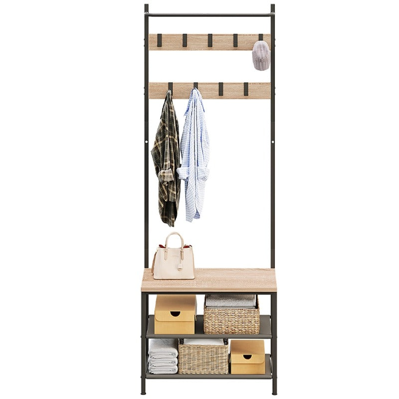 Cuier pentru haine, încălțăminte și jachete, maro deschis, de podea, în stil loft