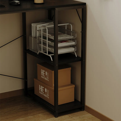 Birou pentru computer, masă loft, negru, modern, cu rafturi industriale, 120 cm