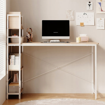 Birou pentru tineri cu bibliotecă pentru computer, maro deschis, stil loft modern, 120 cm