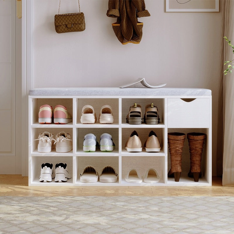 Dulap pentru pantofi alb, în stil loft, cu scaun, bancă modernă pentru hol