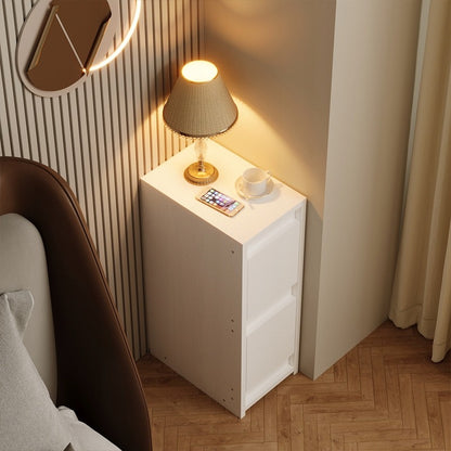 Noptieră albă cu 2 sertare - Măsuță laterală modernă tip loft pentru dormitor