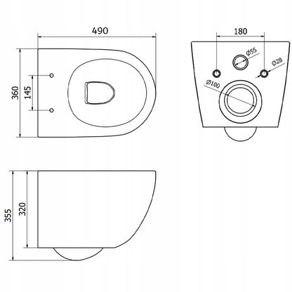 Vas de toaletă negru fără margine, cu capac cu închidere lentă, sistem de spălare Duroplast Vortex