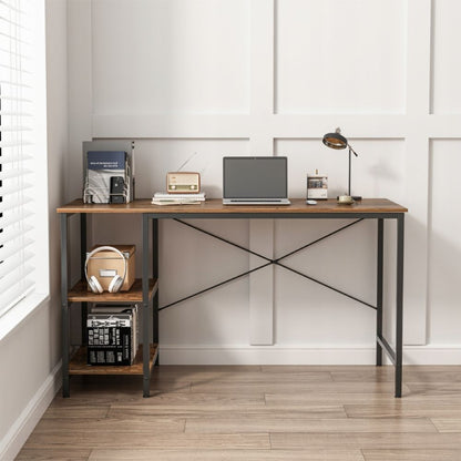 Masă pentru calculator - metal, stil gamer, design loft/industrial, 2 rafturi laterale, 120 cm