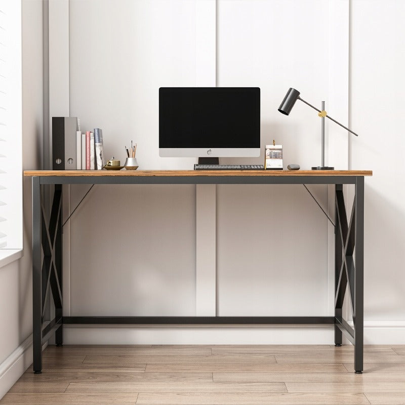 Birou industrial pentru computer, masă maro rustică, cadru metalic, stil loft