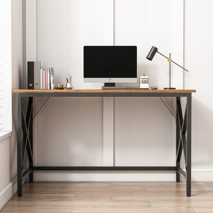 Birou industrial pentru computer, masă maro rustică, cadru metalic, stil loft