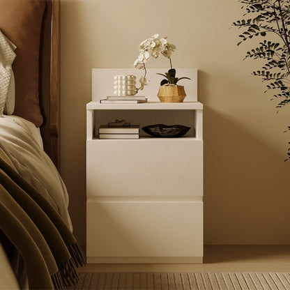 Noptieră, masă pentru dormitor/sufragerie, 2 sertare, stil loft, albă, modernă, 40 cm