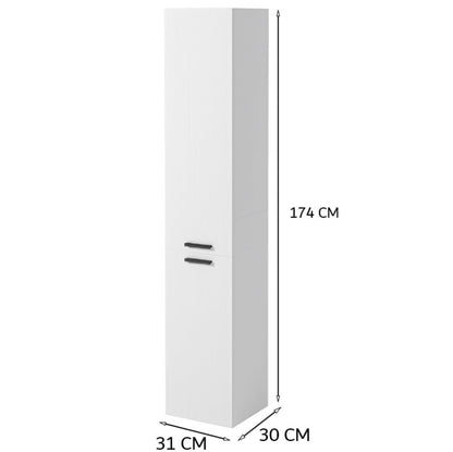 Dulap de baie, înalt, alb, modern, 174 cm, cu 2 uși