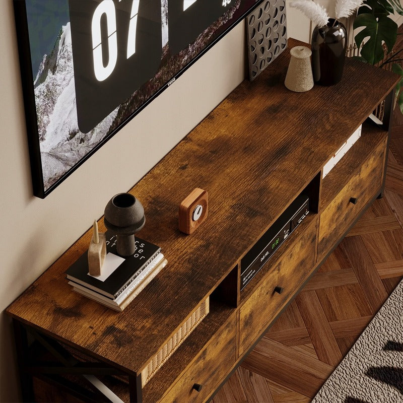 Comodă TV vintage de tip loft cu 3 sertare, maro rustic, 143 cm