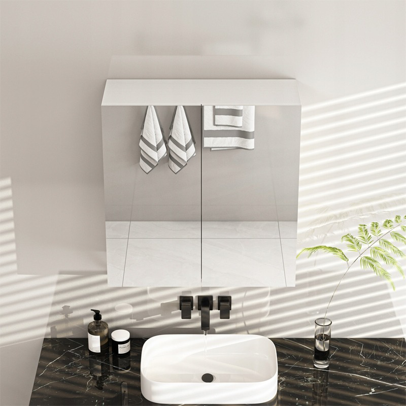 Dulap de baie cu oglindă de perete 60x60x22 cm - 2 uși, alb, design modern