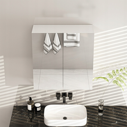 Dulap de baie cu oglindă de perete 60x60x22 cm - 2 uși, alb, design modern