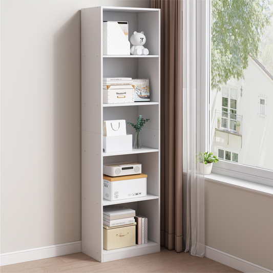 Dulap alb cu rafturi - 50x182x30 cm | depozitare modernă pentru cărți, decorațiuni și fișiere