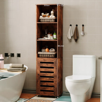 Dulap de baie îngust, maro închis, stil rustic, înălțime 88 cm