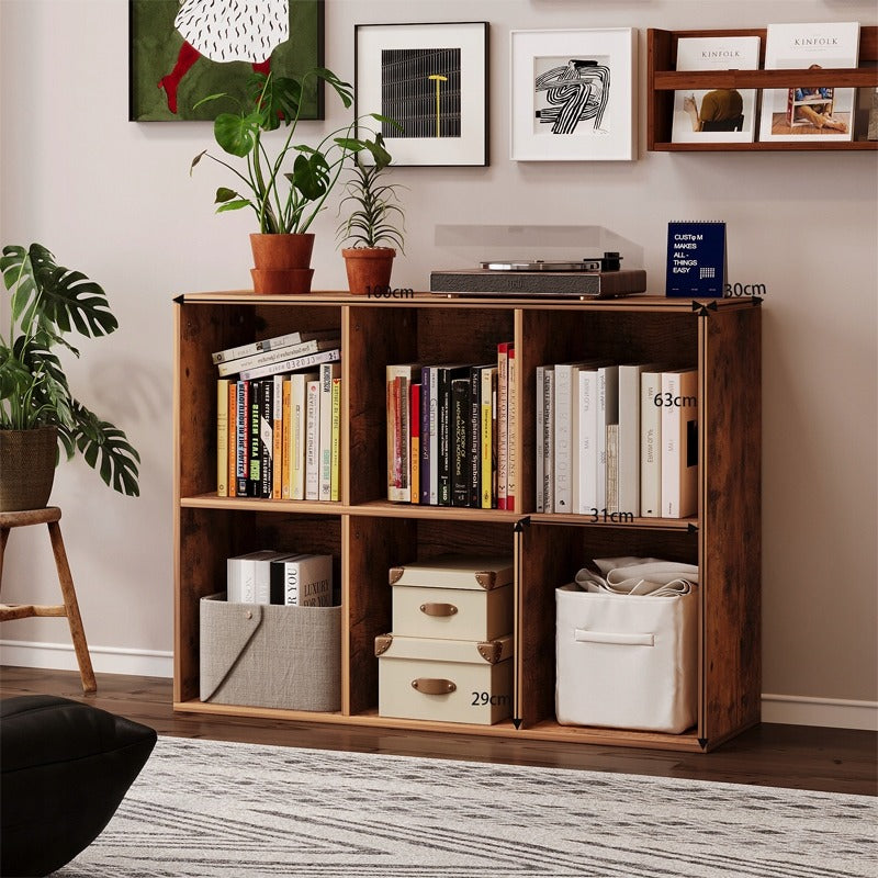 Bibliotecă deschisă, comodă cub 3x2, mansardă spațioasă pentru cărți, birou, rustică