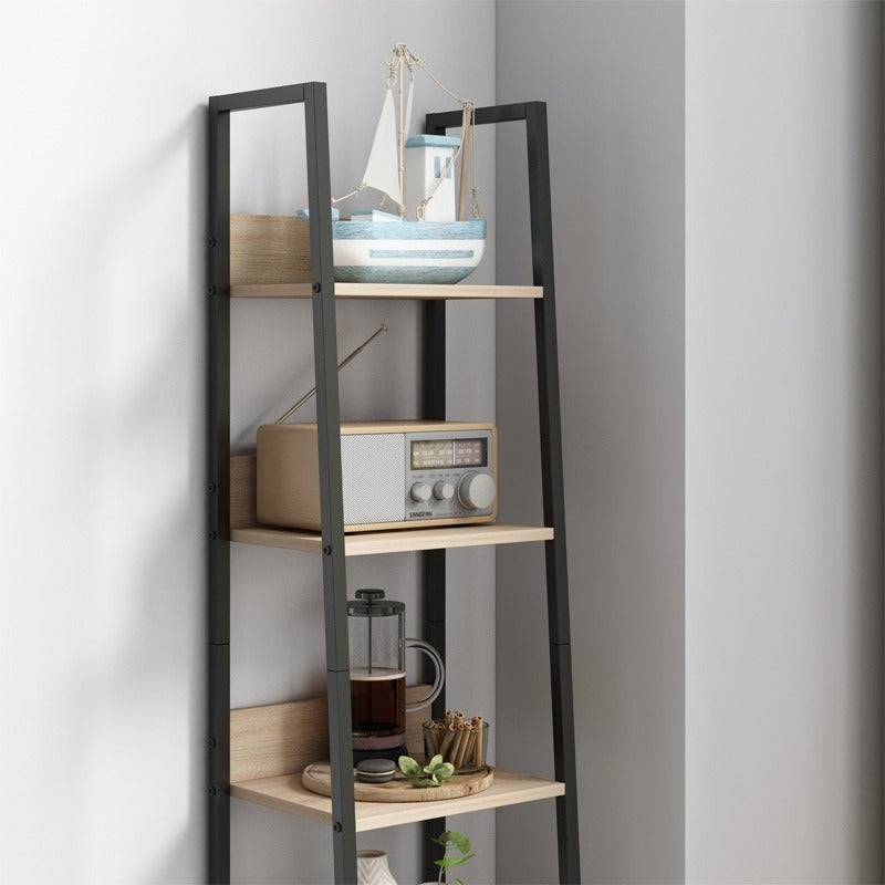 Bibliotecă industrială înaltă, maro deschis, 5 rafturi, stil scară