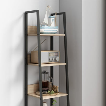 Bibliotecă industrială înaltă, maro deschis, 5 rafturi, stil scară