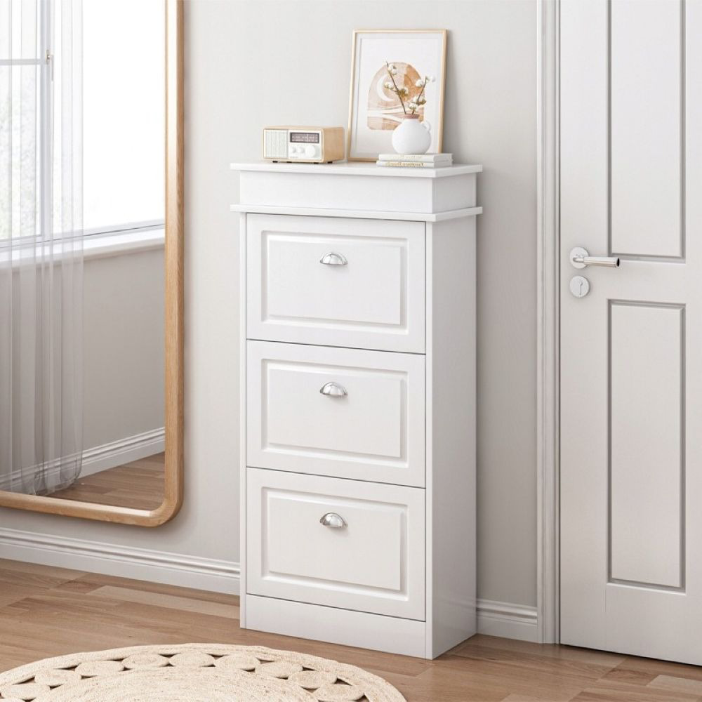 Dulap de pantofi alb în stil scandinav cu 3 uși - 52x117x23 cm, MDF