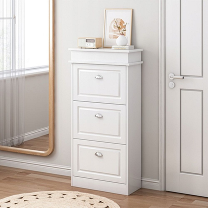 Dulap de pantofi alb în stil scandinav cu 3 uși - 52x117x23 cm, MDF