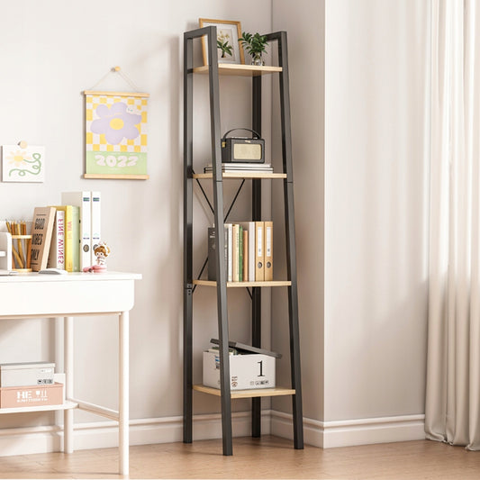 Dulap tip scară cu 4 rafturi - 34x147x32 cm, maro închis, stil industrial loft