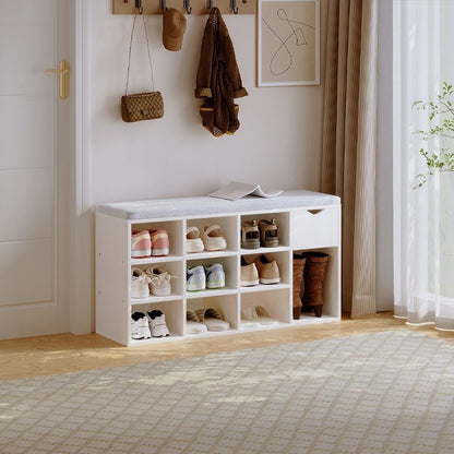 Dulap pentru pantofi alb, în stil loft, cu scaun, bancă modernă pentru hol