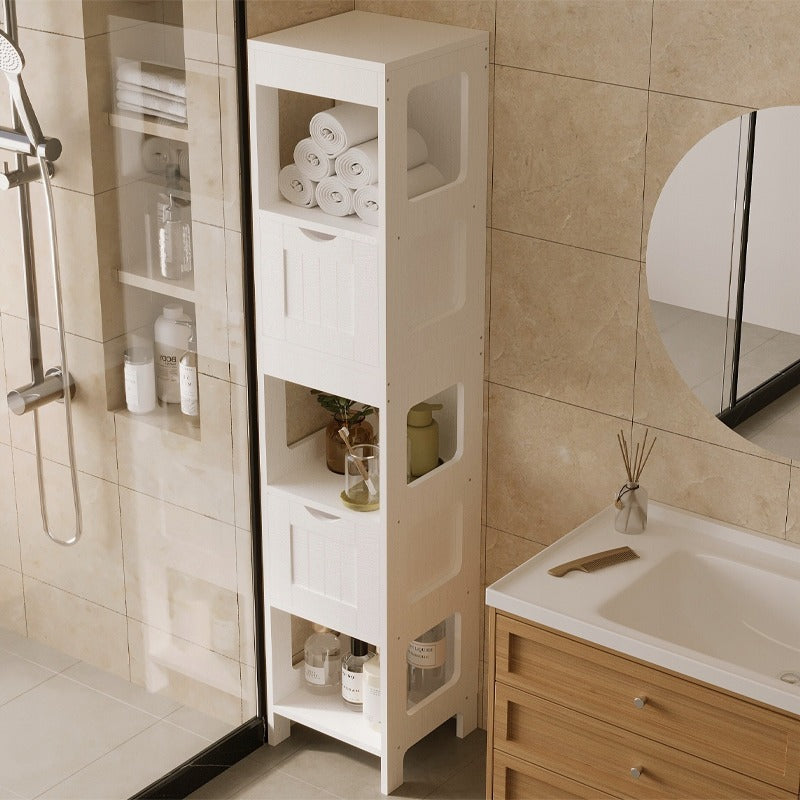 Dulap de baie alb cu sertare și raft înalt, stil modern loft, 142 cm