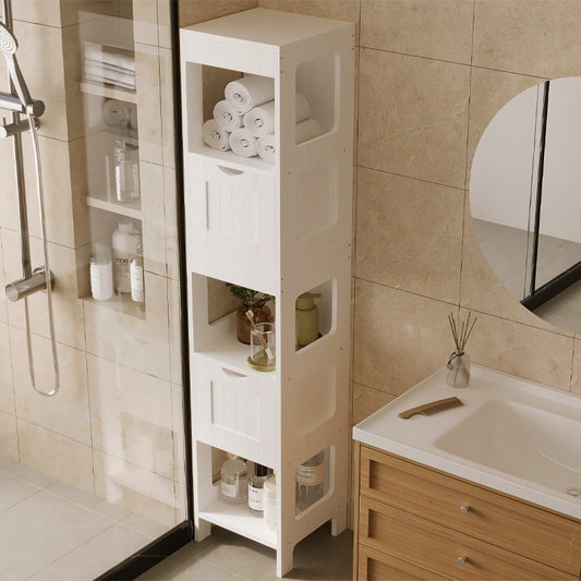 Dulap de baie alb cu sertare și raft înalt, stil modern loft, 142 cm