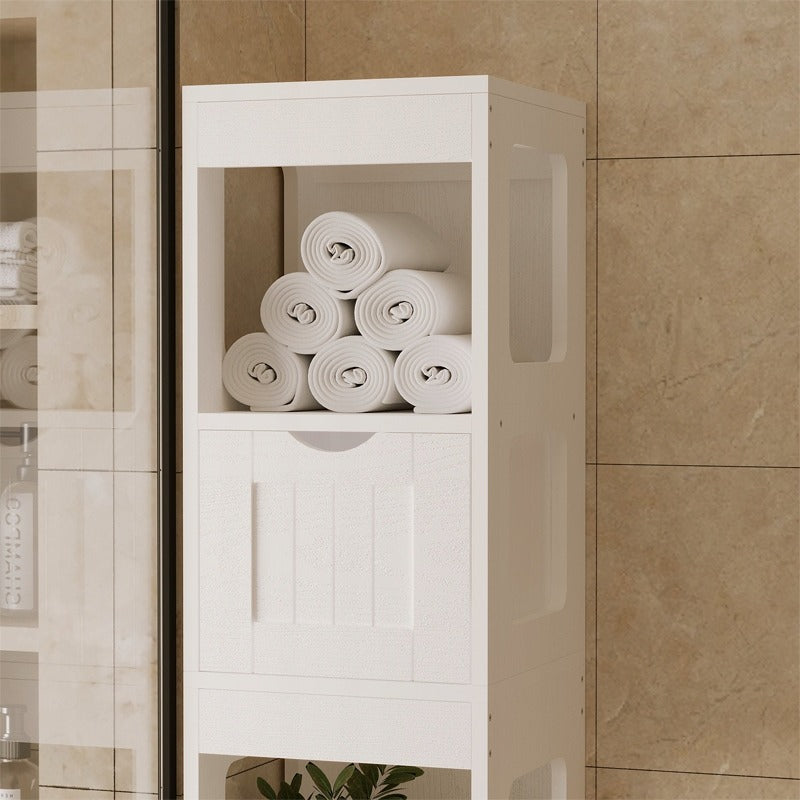 Dulap de baie alb cu sertare și raft înalt, stil modern loft, 142 cm