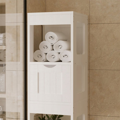 Dulap de baie alb cu sertare și raft înalt, stil modern loft, 142 cm