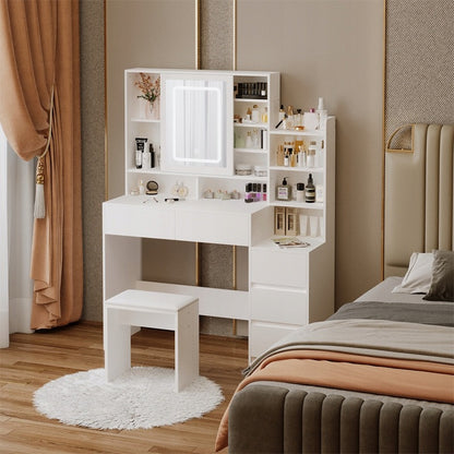 Masă cosmetică + scaun de machiaj cu oglindă LED - glamour loft