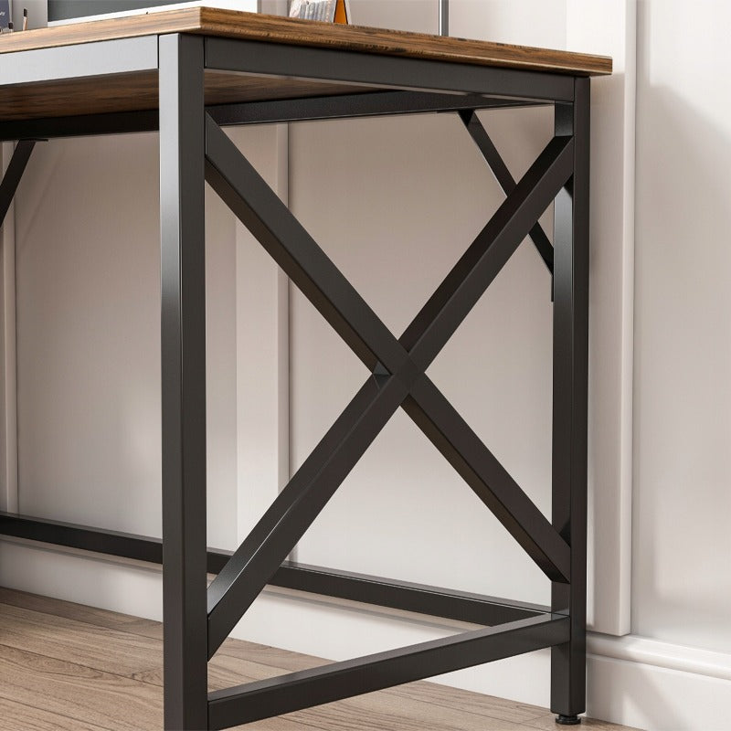 Birou industrial pentru computer, masă maro rustică, cadru metalic, stil loft