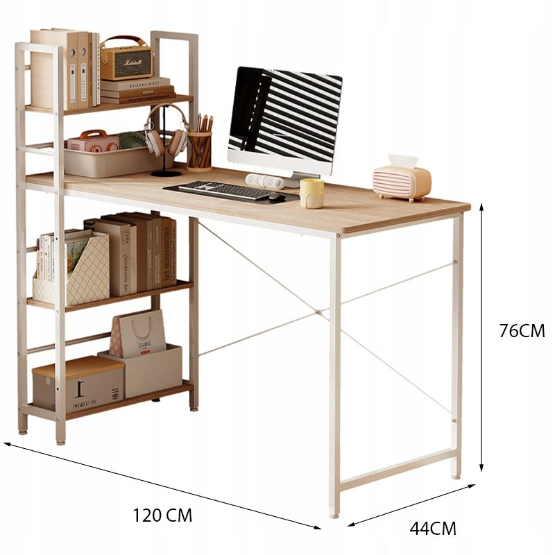 Birou pentru tineri cu bibliotecă pentru computer, maro deschis, stil loft modern, 120 cm